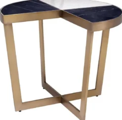 Casa Padrino Luxus Edelstahl Beistelltisch mit Marmor Tischplatte Schwarz / Weiß / Messingfarben Ø 60 x H. 50,5 cm - Luxus Möbel