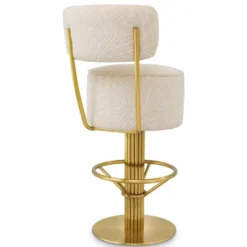Casa Padrino Luxus Edelstahl Barstuhl Creme / Messing H. 104 cm - Luxus Bar Möbel
