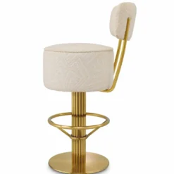Casa Padrino Luxus Edelstahl Barstuhl Creme / Messing H. 104 cm - Luxus Bar Möbel