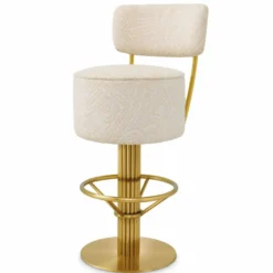 Casa Padrino Luxus Edelstahl Barstuhl Creme / Messing H. 104 cm - Luxus Bar Möbel