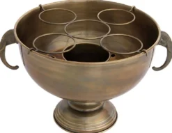 Casa Padrino Luxus Edelstahl Champagnerkühler mit 2 Messing Elefantenkopf Tragegriffen Vintage Messingfarben 49 x 39 x H. 29 cm - Sektkühler - Weinkühler - Hotel & Restaurant Accessoires