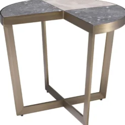Casa Padrino Luxus Edelstahl Beistelltisch mit Marmor Tischplatte Grau / Beige / Messingfarben Ø 60 x H. 50,5 cm - Luxus Möbel