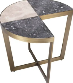 Casa Padrino Luxus Edelstahl Beistelltisch mit Marmor Tischplatte Grau / Beige / Messingfarben Ø 60 x H. 50,5 cm - Luxus Möbel