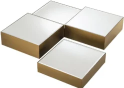 Casa Padrino Luxus Edelstahl Couchtisch Set mit Spiegelglas Tischplatten Messingfarben / Schwarz - Wohnzimmer Möbel - Luxus Möbel