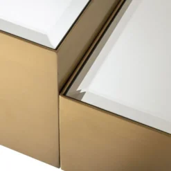 Casa Padrino Luxus Edelstahl Couchtisch Set mit Spiegelglas Tischplatten Messingfarben / Schwarz - Wohnzimmer Möbel - Luxus Möbel