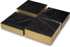 Casa Padrino Luxus Edelstahl Couchtisch Set mit Marmor Tischplatten Messingfarben / Schwarz - Wohnzimmer Möbel - Luxus Möbel - Luxus Kollektion