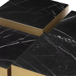 Casa Padrino Luxus Edelstahl Couchtisch Set mit Marmor Tischplatten Messingfarben / Schwarz - Wohnzimmer Möbel - Luxus Möbel - Luxus Kollektion