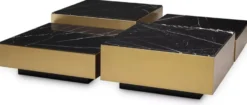Casa Padrino Luxus Edelstahl Couchtisch Set mit Marmor Tischplatten Messingfarben / Schwarz - Wohnzimmer Möbel - Luxus Möbel - Luxus Kollektion