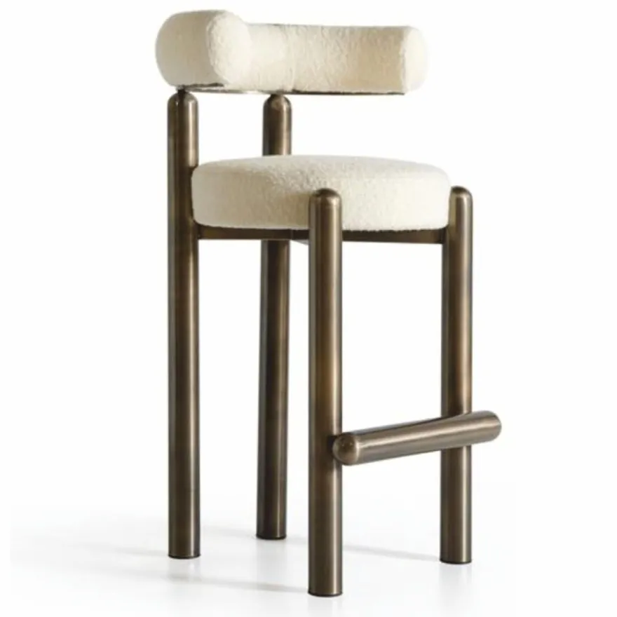 Casa Padrino Luxus Edelstahl Barstuhl Creme / Bronze H. 103 cm - Luxus Bar Möbel