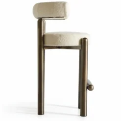 Casa Padrino Luxus Edelstahl Barstuhl Creme / Bronze H. 103 cm - Luxus Bar Möbel