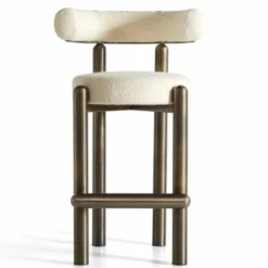 Casa Padrino Luxus Edelstahl Barstuhl Creme / Bronze H. 103 cm - Luxus Bar Möbel