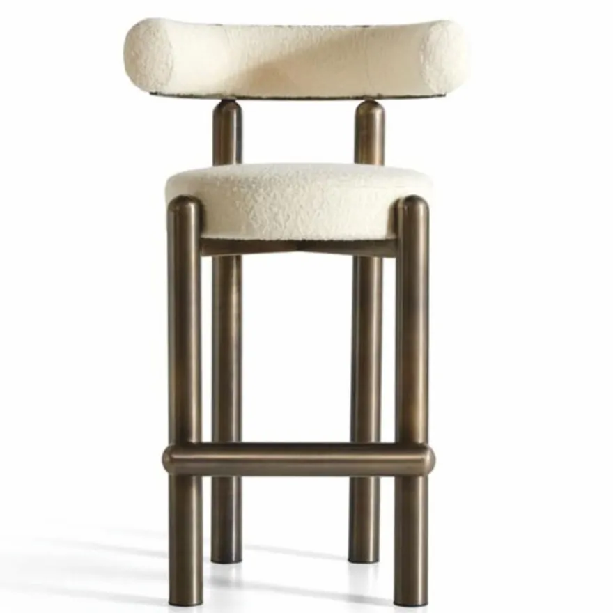 Casa Padrino Luxus Edelstahl Barstuhl Creme / Bronze H. 103 cm - Luxus Bar Möbel