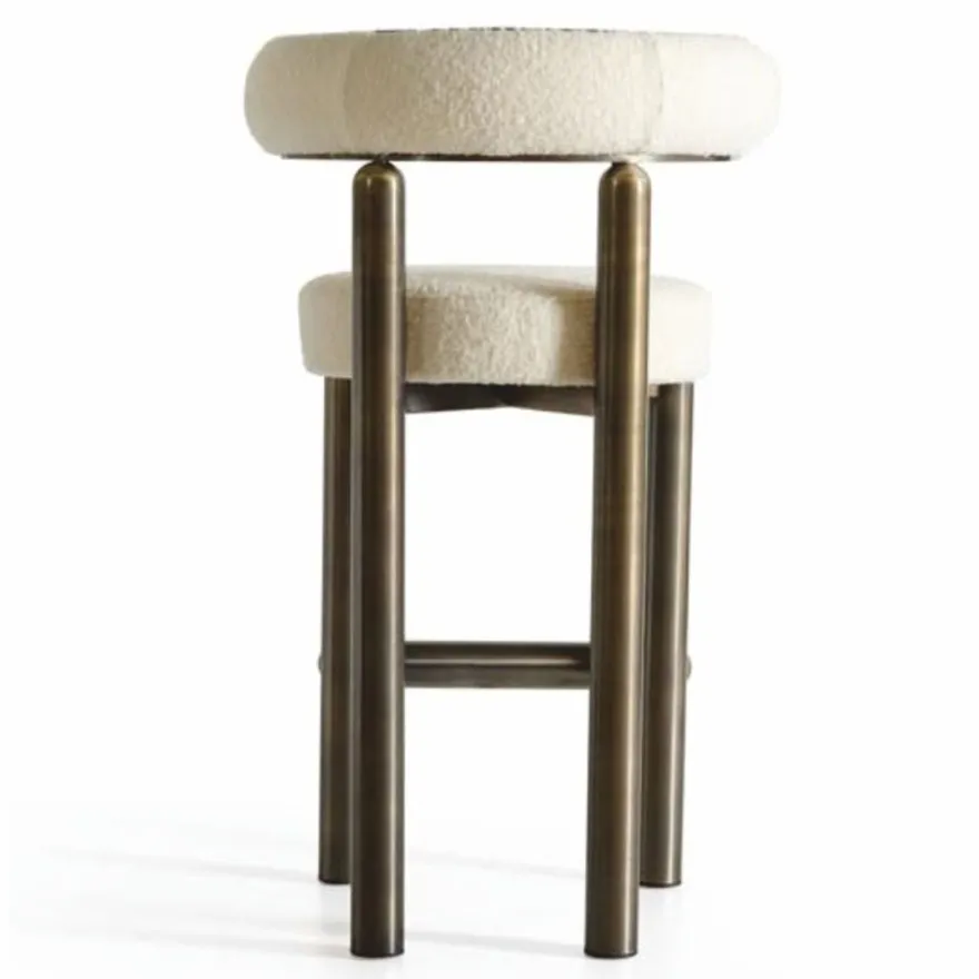 Casa Padrino Luxus Edelstahl Barstuhl Creme / Bronze H. 103 cm - Luxus Bar Möbel