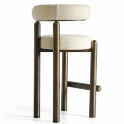 Casa Padrino Luxus Edelstahl Barstuhl Creme / Bronze H. 103 cm - Luxus Bar Möbel