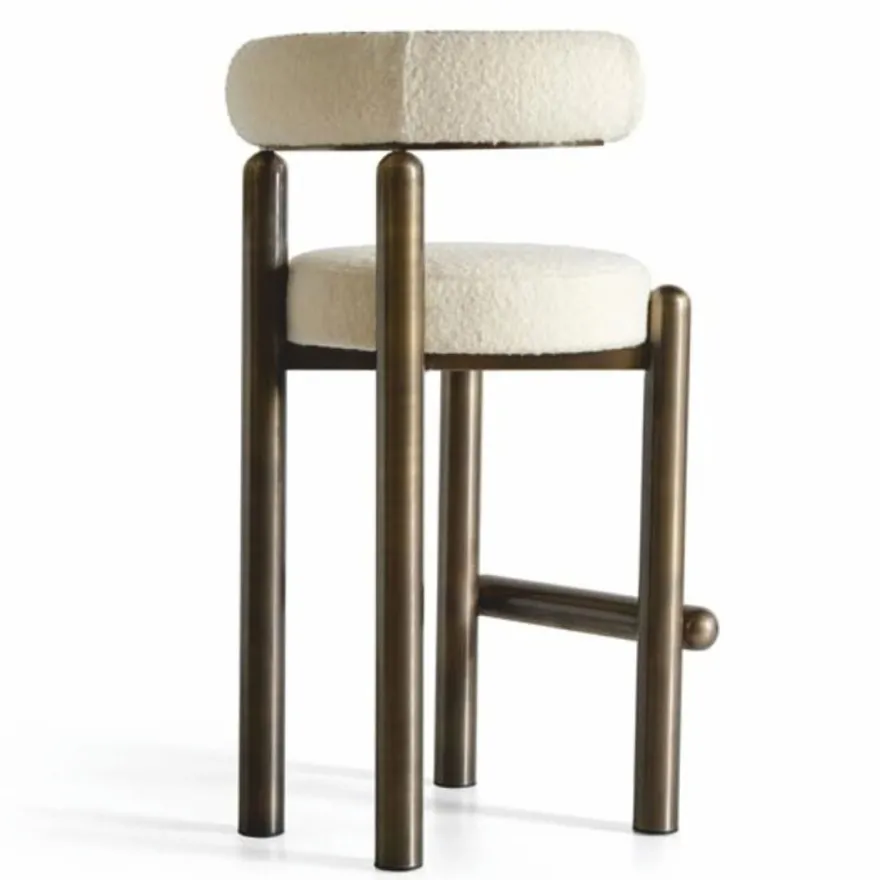 Casa Padrino Luxus Edelstahl Barstuhl Creme / Bronze H. 103 cm - Luxus Bar Möbel