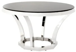 Casa Padrino Luxus Edelstahl Esstisch mit schwarzem Glas 130 x H. 75 cm - Designer Tisch