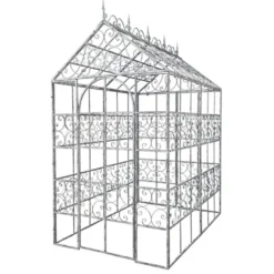 Casa Padrino Luxus Eisen Gewächshaus Silber 160 x 244 x H. 296 cm - Handgefertigter Gartenpavillon - Luxus Gartenmöbel