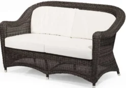 Casa Padrino Luxus 2er Gartensofa mit Kissen Dunkelbraun / Weiß 140 cm