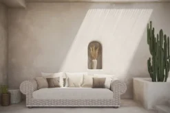 Casa Padrino Luxus 3er Gartensofa Creme / Beige / Weiß / Braun 258 cm