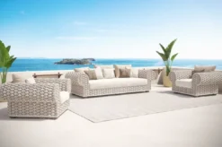 Casa Padrino Luxus 3er Gartensofa Creme / Beige / Weiß / Braun 258 cm