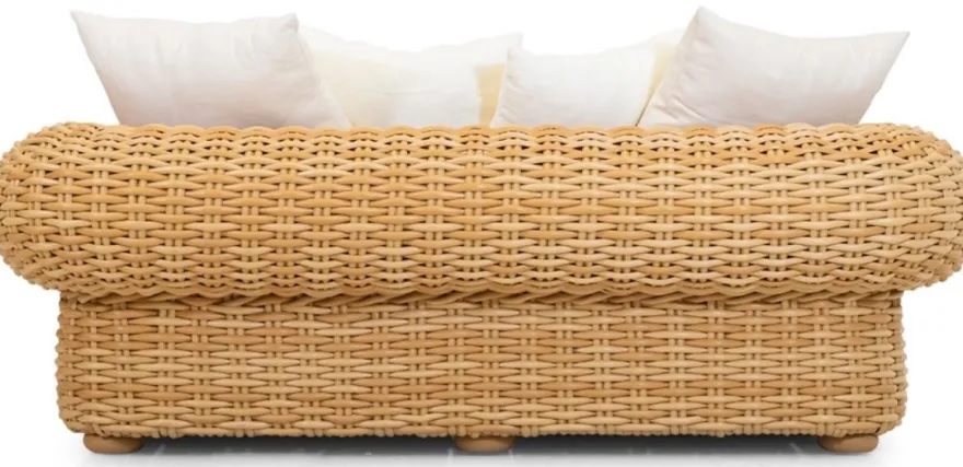 Casa Padrino Luxus 2er Gartensofa Naturfarben / Weiß 205 cm