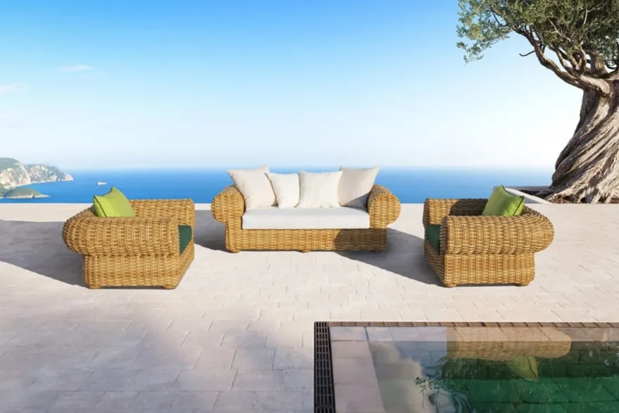 Casa Padrino Luxus 2er Gartensofa Naturfarben / Weiß 205 cm
