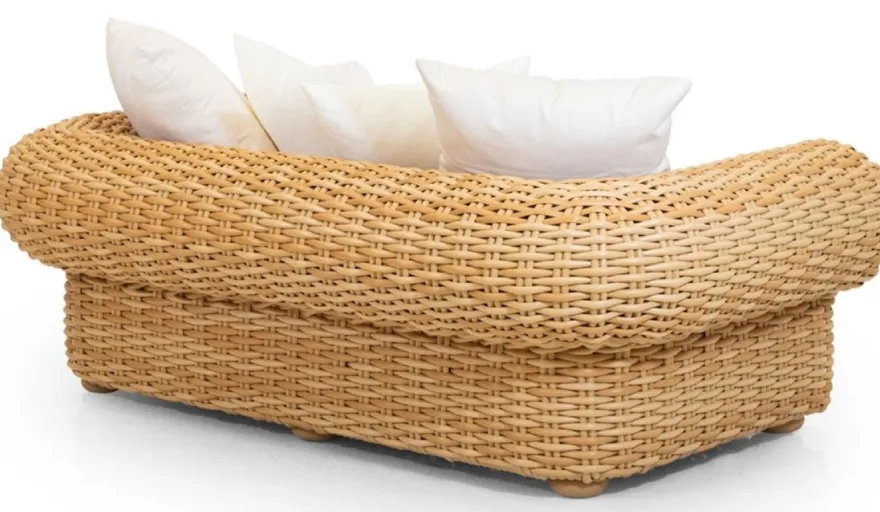 Casa Padrino Luxus 2er Gartensofa Naturfarben / Weiß 205 cm