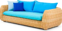 Casa Padrino Luxus 3er Gartensofa Naturfarben / Blau 254 cm
