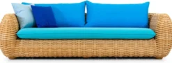 Casa Padrino Luxus 3er Gartensofa Naturfarben / Blau 254 cm