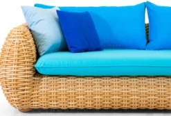 Casa Padrino Luxus 3er Gartensofa Naturfarben / Blau 254 cm