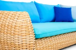 Casa Padrino Luxus 3er Gartensofa Naturfarben / Blau 254 cm