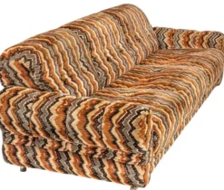 Casa Padrino Luxus 70er Jahre Design Sofa Beige / Braun / Schwarz 228 x 93 x H. 70 cm - Retro Wohnzimmer Sofa mit Rollen - 70er Jahre Design Wohnzimmer Möbel