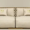 Casa Padrino Luxus 3er Sofa Elfenbeinfarben / Champagner-Gold 325 x 109 cm - Handgefertigtes Sofa mit Kissen - Wohnzimmer Sofa - Garten Sofa - Terrassen Sofa - Hotel Möbel - Luxus Qualität