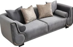 Casa Padrino Luxus 3er Sofa Grau / Silber / Schwarz - Elegantes Wohnzimmer Sofa - Luxus Wohnzimmer Möbel - Luxus Kollektion