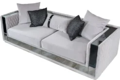 Casa Padrino Luxus 3er Sofa Hellgrau / Siber 220 x 90 x H. 70 cm - Verspiegeltes Wohnzimmer Sofa - Hotel Sofa - Wohnzimmer Möbel - Hotel Möbel - Luxus Möbel