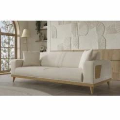Casa Padrino Luxus 3er Sofa mit verstellbaren Rückenlehnen Creme / Naturfarben 224 cm - Luxus Interior
