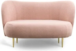 Casa Padrino Luxus 2er Sofa Rosa / Gold 130 x 72 x H. 80 cm - Wohnzimmer Sofa mit gebogener Rückenlehne - Wohnzimmer Möbel - Luxus Möbel - Wohnzimmer Einrichtung - Luxus Einrichtung