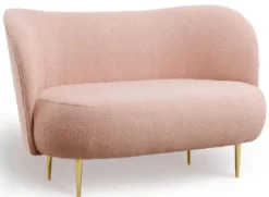 Casa Padrino Luxus 2er Sofa Rosa / Gold 130 x 72 x H. 80 cm - Wohnzimmer Sofa mit gebogener Rückenlehne - Wohnzimmer Möbel - Luxus Möbel - Wohnzimmer Einrichtung - Luxus Einrichtung