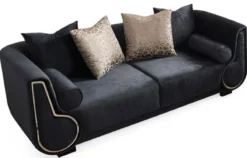 Casa Padrino Luxus 3er Sofa Schwarz / Silber - Elegantes Wohnzimmer Sofa - Luxus Wohnzimmer Möbel - Luxus Kollektion