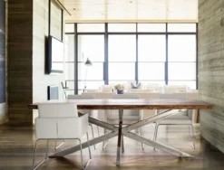Casa Padrino Luxus Esstisch Braun / Silber 220 x 100 x H. 77 cm - Rechteckiger Küchentisch mit Massivholz Tischplatte und Edelstahl Beinen - Esszimmer Möbel - Küchen Möbel - Luxus Möbel