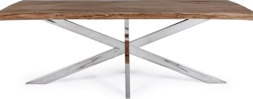 Casa Padrino Luxus Esstisch Braun / Silber 220 x 100 x H. 77 cm - Rechteckiger Küchentisch mit Massivholz Tischplatte und Edelstahl Beinen - Esszimmer Möbel - Küchen Möbel - Luxus Möbel