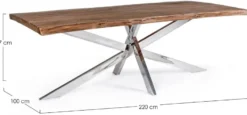 Casa Padrino Luxus Esstisch Braun / Silber 220 x 100 x H. 77 cm - Rechteckiger Küchentisch mit Massivholz Tischplatte und Edelstahl Beinen - Esszimmer Möbel - Küchen Möbel - Luxus Möbel