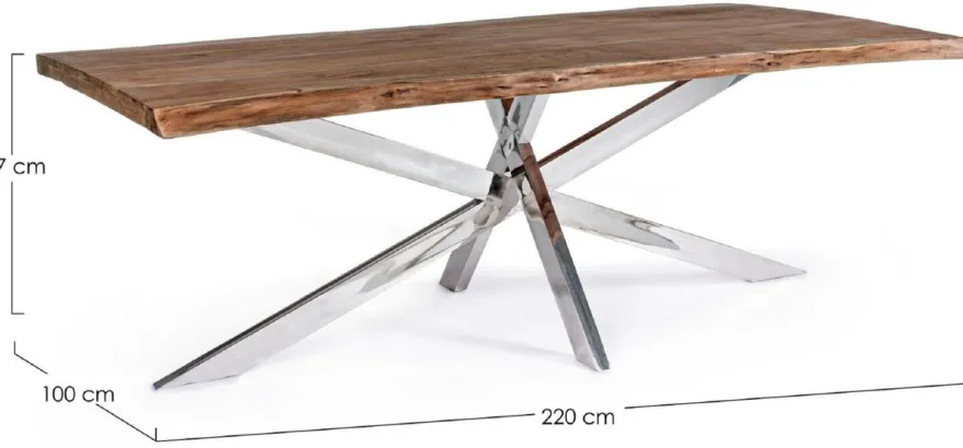 Casa Padrino Luxus Esstisch Braun / Silber 220 x 100 x H. 77 cm - Rechteckiger Küchentisch mit Massivholz Tischplatte und Edelstahl Beinen - Esszimmer Möbel - Küchen Möbel - Luxus Möbel
