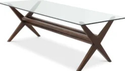 Casa Padrino Luxus Esstisch Braun 230 x 100 x H. 77 cm - Massivholz Küchentisch mit Glasplatte - Rechteckiger Esszimmertisch - Luxus Esszimmer Möbel