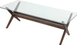 Casa Padrino Luxus Esstisch Braun 230 x 100 x H. 77 cm - Massivholz Küchentisch mit Glasplatte - Rechteckiger Esszimmertisch - Luxus Esszimmer Möbel