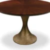 Casa Padrino Luxus Esstisch Braun / Antik Gold Ø 200 x H. 76 cm - Runder Küchentisch mit edler Eichenfurnier Tischplatte und Tischbein in gehämmerter Optik - Luxus Esszimmmer Möbel