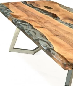 Casa Padrino Luxus Esstisch Braun / Silber 230 x 100 x H. 76 cm - Rechteckiger Küchentisch mit Epoxiharz - Esszimmer Möbel - Epoxiharz Möbel - Luxus Möbel