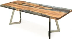 Casa Padrino Luxus Esstisch Braun / Silber 230 x 100 x H. 76 cm - Rechteckiger Küchentisch mit Epoxiharz - Esszimmer Möbel - Epoxiharz Möbel - Luxus Möbel
