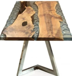 Casa Padrino Luxus Esstisch Braun / Silber 230 x 100 x H. 76 cm - Rechteckiger Küchentisch mit Epoxiharz - Esszimmer Möbel - Epoxiharz Möbel - Luxus Möbel
