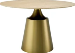 Casa Padrino Luxus Esstisch Beige / Messing Ø 120 cm - Luxus Esszimmer Möbel